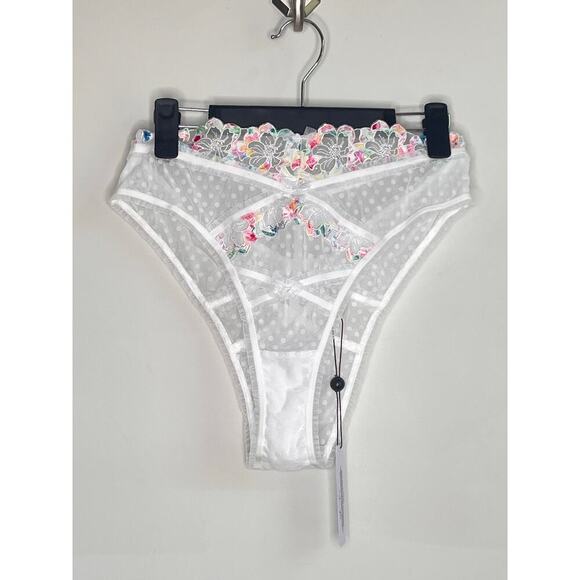 For Love and Lemons Rainbow Floral Embroidered High Waist Lace Panty White L NWT - Picture 2 of 8